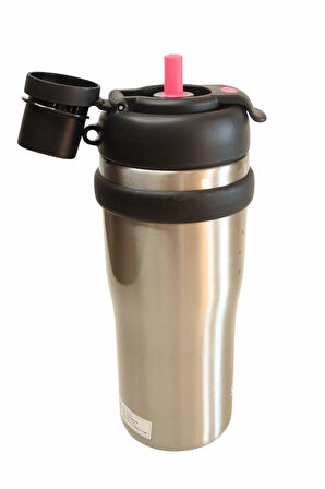 Shotay ST-8918 Çift Kullanım Pipetli/Rahat İçim Gri 720ml Çelik Termos