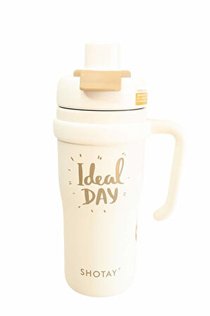 Shotay ST-8918 Çift Kullanım Pipetli/Rahat İçim Beyaz 720ml Çelik Termos