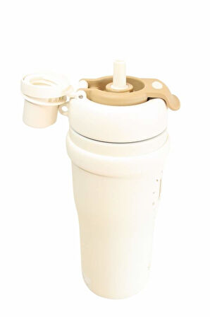 Shotay ST-8918 Çift Kullanım Pipetli/Rahat İçim Beyaz 720ml Çelik Termos