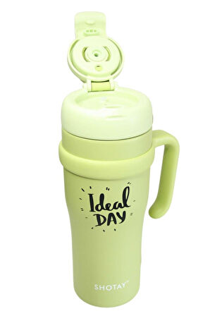 Shotay ST-8919 Çift Kullanım Pipetli/Rahat İçim Yeşil 1000ml Çelik Termos