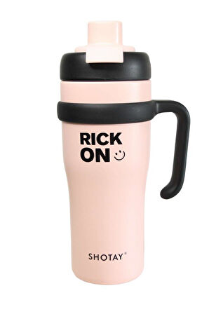 Shotay ST-8919 Çift Kullanım Pipetli/Rahat İçim Pembe 1000ml Çelik Termos