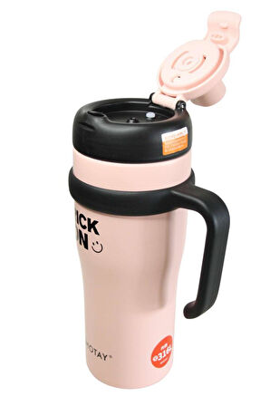 Shotay ST-8919 Çift Kullanım Pipetli/Rahat İçim Pembe 1000ml Çelik Termos