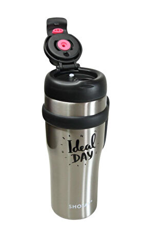 Shotay ST-8919 Çift Kullanım Pipetli/Rahat İçim Gri 1000ml Çelik Termos
