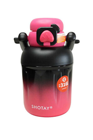 Shotay ST-8931 680ml Pipetli Siyah-Pembe Çelik Matara