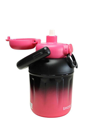 Shotay ST-8931 680ml Pipetli Siyah-Pembe Çelik Matara