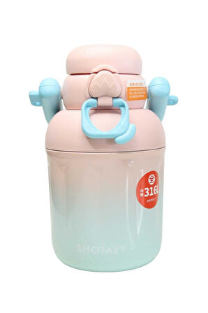 Shotay ST-8931 680ml Pipetli Pembe-Mavi Çelik Matara