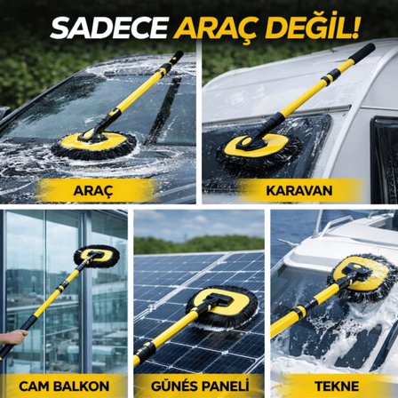 Coofbe Teleskopic Saplı Oto Yıkama Fırcası Toz Alma Paspası Kuru Islak Araç Yıkama Fırcası+Yedek Bez