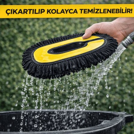 Coofbe Teleskopic Saplı Oto Yıkama Fırcası Toz Alma Paspası Kuru Islak Araç Yıkama Fırcası+Yedek Bez