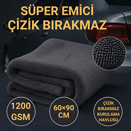 Coofbe Profesyonel 60x90CM 1200GSM Ultra Kalın Mikrofiber Araç Kurulama Havlusu Oto Yıkama Bezi Kurutma Havlusu