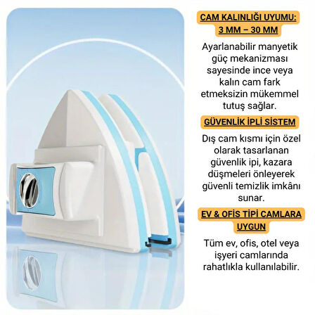 Coofbe 3-30MM Arası Mıknatıslı Pimapen Isıcam Çift Cam Pencere Uyum Kademe Ayarlı Cam Silme Aparatı