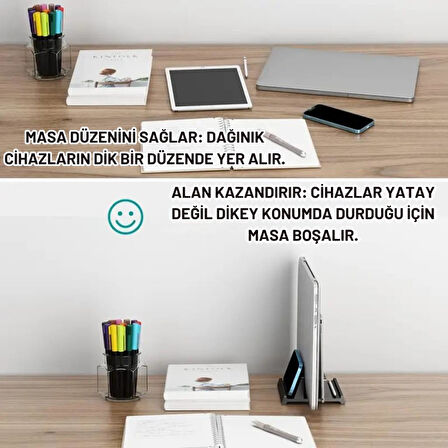 Coofbe 3 Bölmeli Metal Genişlik Ayarlamalı Masaüstü Dikey Macbook Laptop Notebook Standı Telefon Tablet Standı