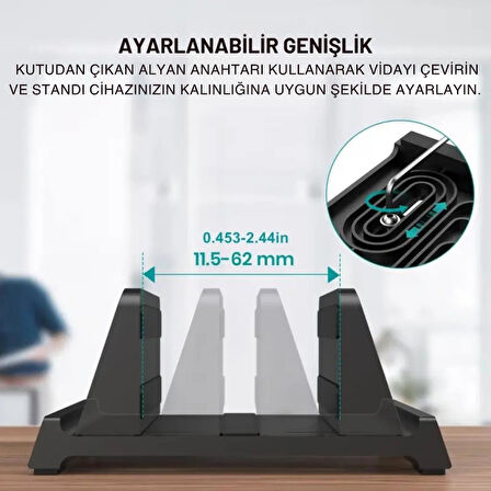 Coofbe 3 Bölmeli Metal Genişlik Ayarlamalı Masaüstü Dikey Macbook Laptop Notebook Standı Telefon Tablet Standı