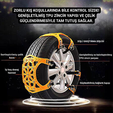 Coofbe Tüm Araçlara Uyumlu Güvenlik Kilitli 6 Adet Araç Lastik Kar Zinciri Araç Oto Lastik Kar Anripatinaj Aparatı