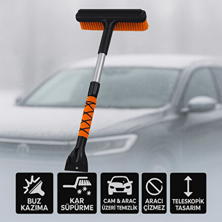 Coofbe Teleskopic Profesyonel 2in1 Araç Kar Fırçası Oto Ön Cam Buz Kazıyıcı Araç  Kar Fırçası Ve Buz Kazıyıcı