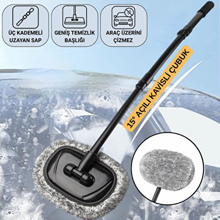 Coofbe 3 Kademe Geniş Ağız Teleskopik Mikrofiber Araç Yıkama Fırçası Kuru Islak Oto Yıkama Fırçası