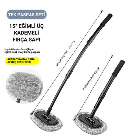 Coofbe 3 Kademe Geniş Ağız Teleskopik Mikrofiber Araç Yıkama Fırçası Kuru Islak Oto Yıkama Fırçası