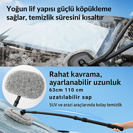 Coofbe 3 Kademe Geniş Ağız Teleskopik Mikrofiber Araç Yıkama Fırçası Kuru Islak Oto Yıkama Fırçası