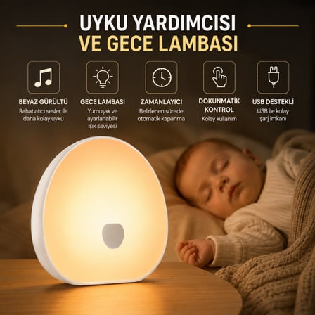 Coofbe Beyaz Gürültü Cihazı Bebek Uyku Arkadaşı Gece Lambası Kolik Sesi 10 Doğal Ses Uyku Yardımcısı