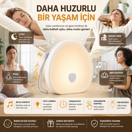 Coofbe Beyaz Gürültü Cihazı Bebek Uyku Arkadaşı Gece Lambası Kolik Sesi 10 Doğal Ses Uyku Yardımcısı