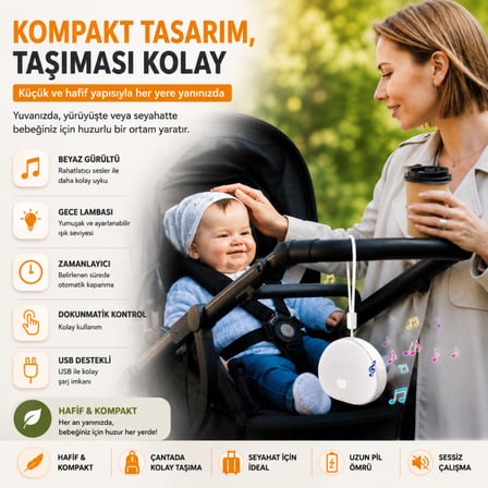 Coofbe Beyaz Gürültü Cihazı Bebek Uyku Arkadaşı Gece Lambası Kolik Sesi 10 Doğal Ses Uyku Yardımcısı