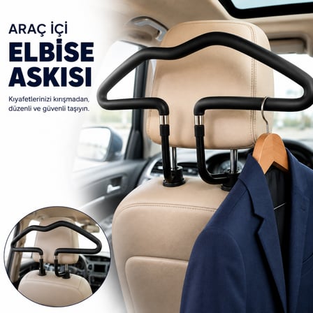 Coofbe Üniversal Araç İçi Koltuk Arkası Elbise Askısı, Ceket Gömlek Kıyafet Askılığı, Kolay Montaj