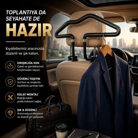Coofbe Üniversal Araç İçi Koltuk Arkası Elbise Askısı, Ceket Gömlek Kıyafet Askılığı, Kolay Montaj