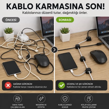 Coofbe 6'lı Yapışkanlı Kablo Tutucu Klips Masaüstü Kablo Düzenleyici Şarj Kablosu Sabitleyici 
