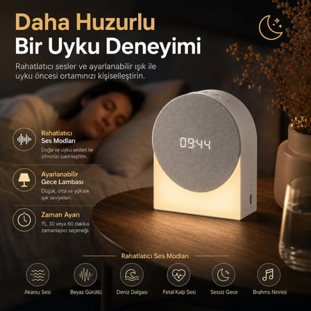 COOFBE 4'ü 1 Arada Beyaz Gürültü Uyku Cihazı Bluetooth Hoparlör, Gece Lambası, Alarm Saat, Zamanlayıcı