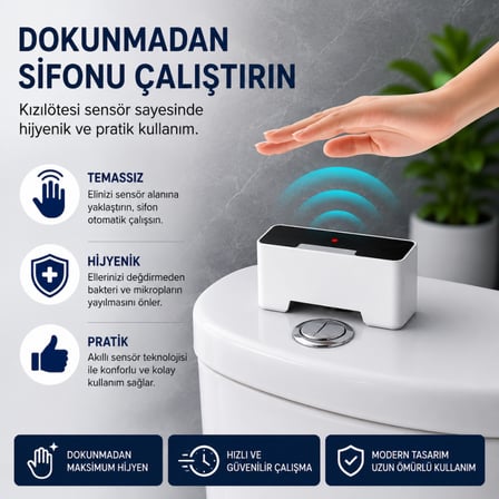 Coofbe Temassız Sensörlü Otomatik Tuvalet Sifonu Klozet Rezervuar Aparatı IPX5 1200mAh Şarjlı Klozet Rezervuar Sifonu