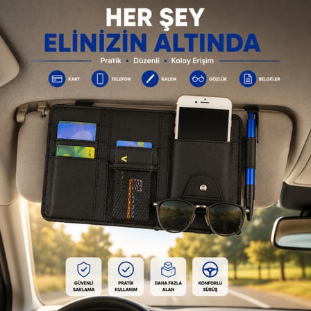 Coofbe Araç İçi Güneşlik Organizer Cüzdan Çok Bölmeli Telefon Gözlük Kart Kalem Tutucu Oto Düzenleyici