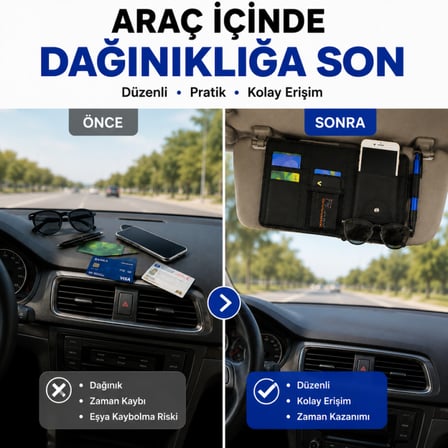 Coofbe Araç İçi Güneşlik Organizer Cüzdan Çok Bölmeli Telefon Gözlük Kart Kalem Tutucu Oto Düzenleyici