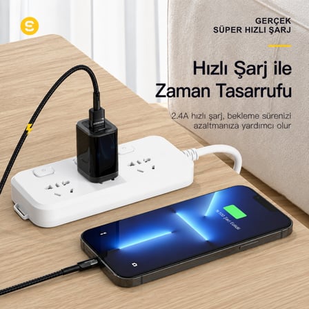 ESSAGER 0.50 CM USB-A Lightning Hızlı Şarj Kablosu 2.4A 480 Mbps Veri Aktarımlı Örgülü Kısa Şarj Kablo