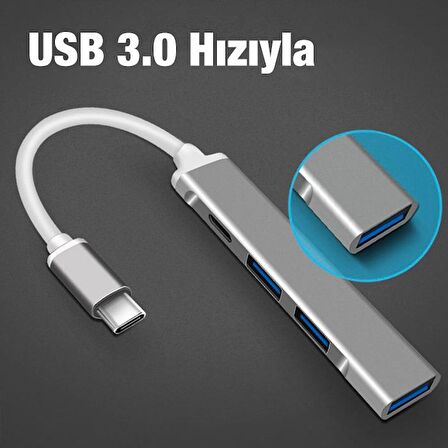 Coofbe 4in1 10W 4 USB Girişli Type C Çevirici Adaptör, 5 Gbps Hız USB 3.0 Tak Çalıştır Adaptör HUB