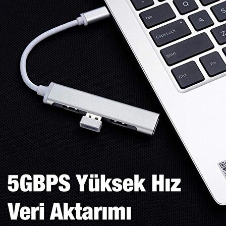 Coofbe 4in1 10W 4 USB Girişli Type C Çevirici Adaptör, 5 Gbps Hız USB 3.0 Tak Çalıştır Adaptör HUB
