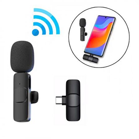 Coofbe Wireless Kablosuz Type C Yaka Mikrofonu, 20 Metre Mesafeli Canlı Yayın Yaka Mikrofonu, Tak Konuş