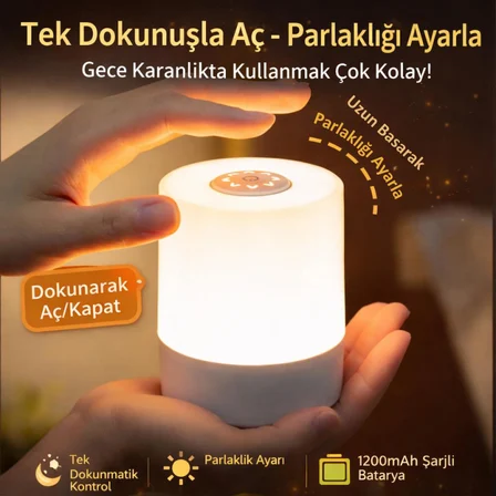 Coofbe Parlaklık Ayarlı Şarjlı Saatli Masa Lambası Gece Lambası LED Göz Korumalı Masaüstü Saat Gece Lambası
