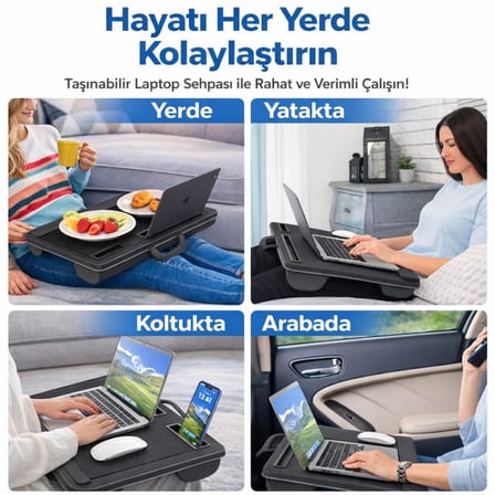 Coofbe Taşınabilir Telefon Ve Tablet Bölmeli Minderli Laptop Sehpası Notebook Bilgisayar Çalışma Masası