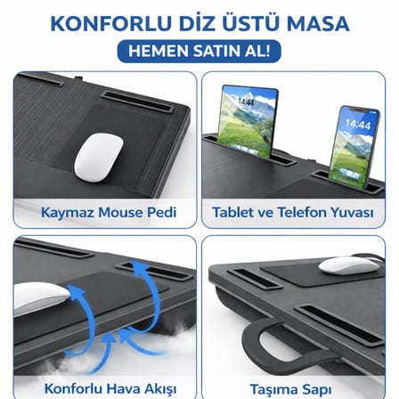 Coofbe Taşınabilir Telefon Ve Tablet Bölmeli Minderli Laptop Sehpası Notebook Bilgisayar Çalışma Masası