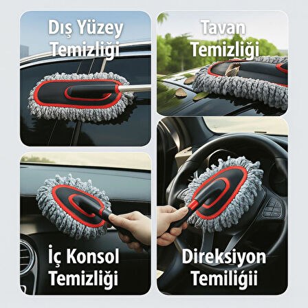 Coofbe 2 ADET Set Profesyonel Püsküllü Mikrofiber Araç Yıkama Fırçası Toz Alma Fırçası Araç Paspası