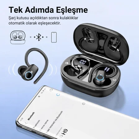 Coofbe Bluetooth Vers.5.4 500mAh Kancalı Kulakiçi Bluetooth Kulaklık Şarj Göstergeli Stereo Kulaklık