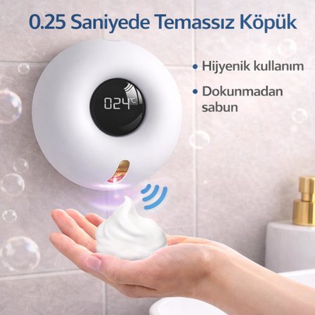Coofbe Duvar Askılı Şarjlı 280ML Otomatik Sensörlü Sabunluk Ve Termometre Ekranlı Sensörlü Sabunluk