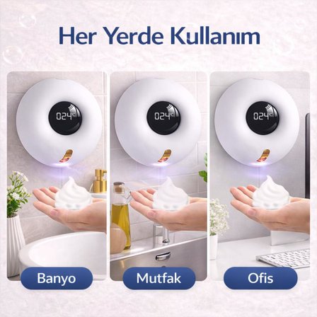 Coofbe Duvar Askılı Şarjlı 280ML Otomatik Sensörlü Sabunluk Ve Termometre Ekranlı Sensörlü Sabunluk