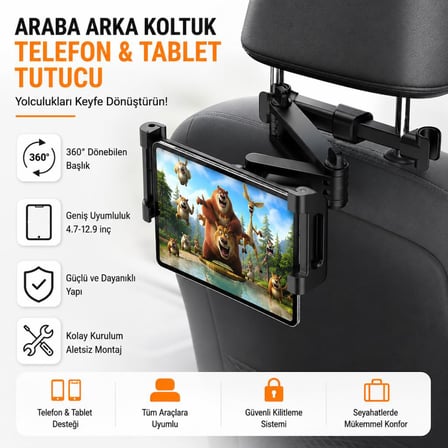 Coofbe Teleskopic Uzayabilen Araç Arka Koltuk Tablet Tutucu Araç Tablet Standı Araç Telefon Tutucu
