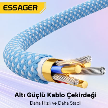 ESSAGER 1 Metre 100W PD Type-C to Type-C Hızlı Şarj ve Data Kablosu 5A E-Marker Çipli 480Mbps Örgülü