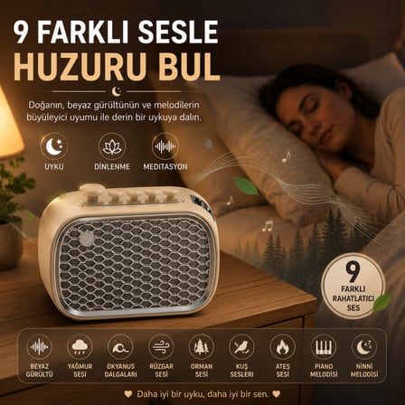 Coofbe Retro Uyku Yardımcısı ve Bluetooth Hoparlör, 9 Doğal Rahatlatıcı Ses, Şarjlı, Meditasyon ve Rahatlama, USB SD Kart AUX, 