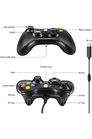 360 Usb Kablolu Oyuncu Kontroller Geliştirilmiş Ergonomik Tasarım