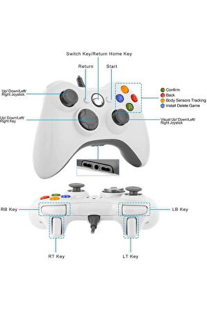 360 Usb Kablolu Oyuncu Kontroller Geliştirilmiş Ergonomik Tasarım