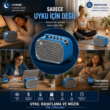 Coofbe Retro Uyku Yardımcısı ve Bluetooth Hoparlör, 9 Doğal Rahatlatıcı Ses, Şarjlı, Meditasyon ve Rahatlama, USB SD Kart AUX, 