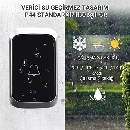 Coofbe Led Işıklı Su Gecirmez Kablosuz Kapı Zili 300 Metre Uzun Menzilli Ev, Ofis Yazlık İçin Yüksek Sesli