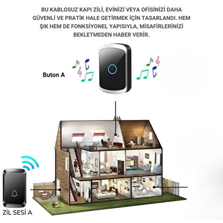 Coofbe Led Işıklı Su Gecirmez Kablosuz Kapı Zili 300 Metre Uzun Menzilli Ev, Ofis Yazlık İçin Yüksek Sesli